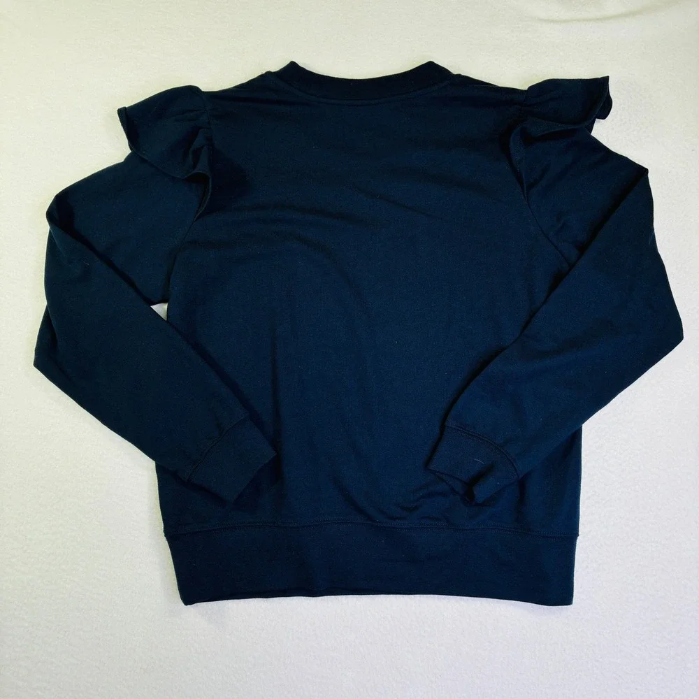 Time and Tru Girls Navy Blue Ruffle Shoulder Sweatshirt Pullover Medium 8-10